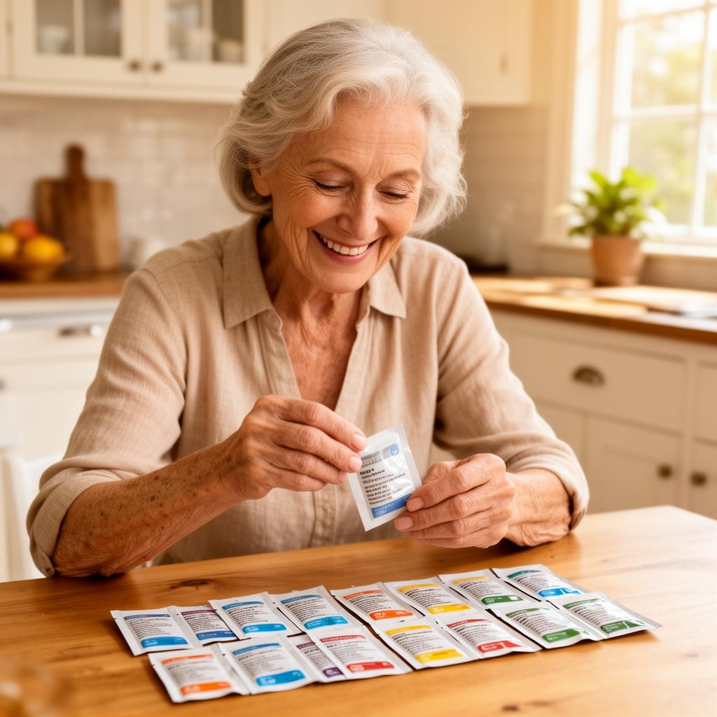 Patient taking a single MediPacks pouch with confidence at home